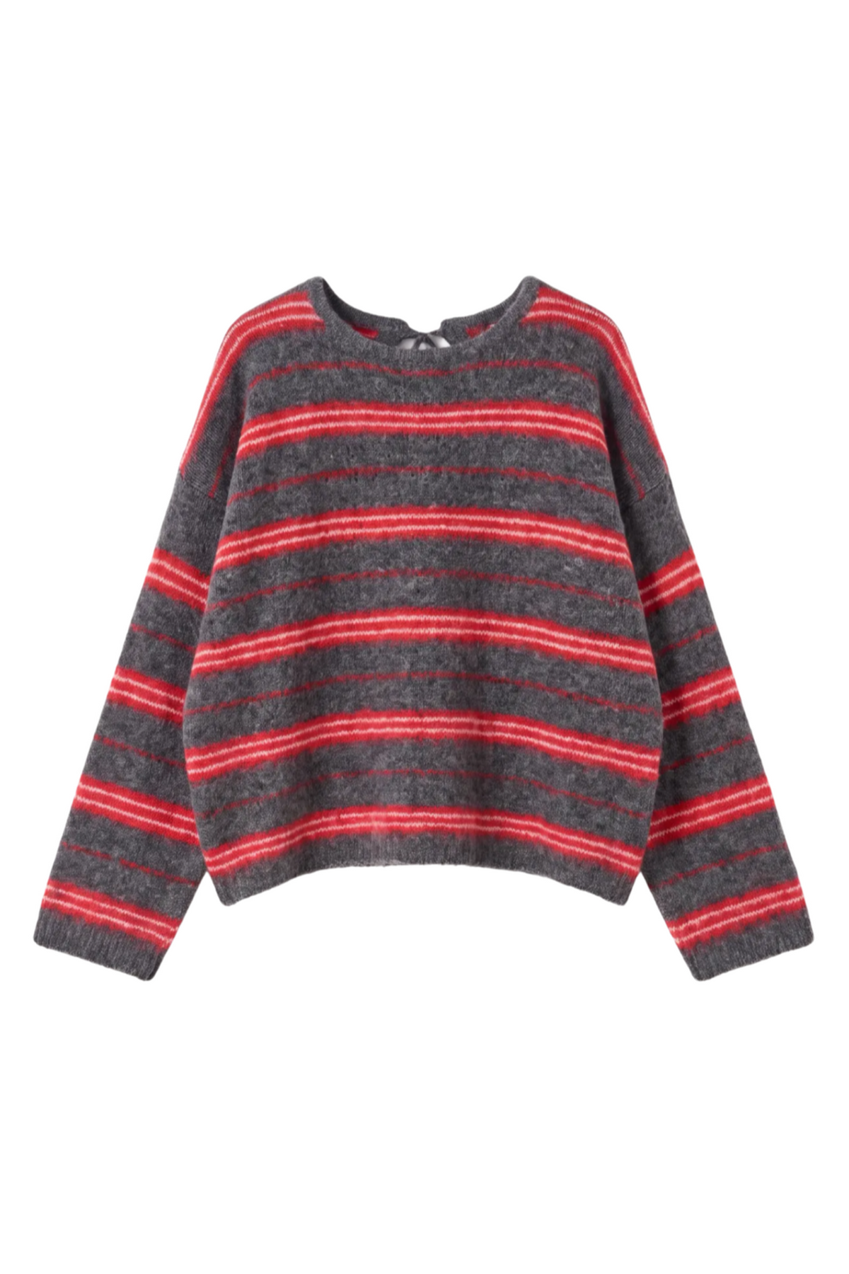ABBY STRIPED KNIT RED/GREY