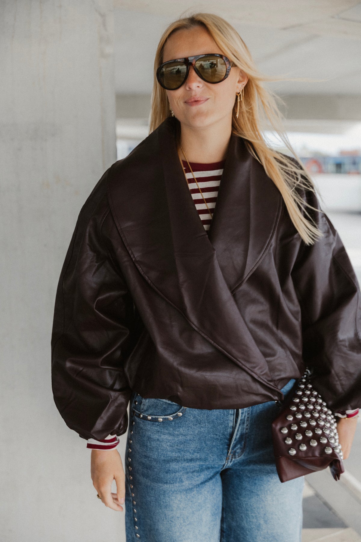LEATHER BOMBER JACKET BORDEAUX
