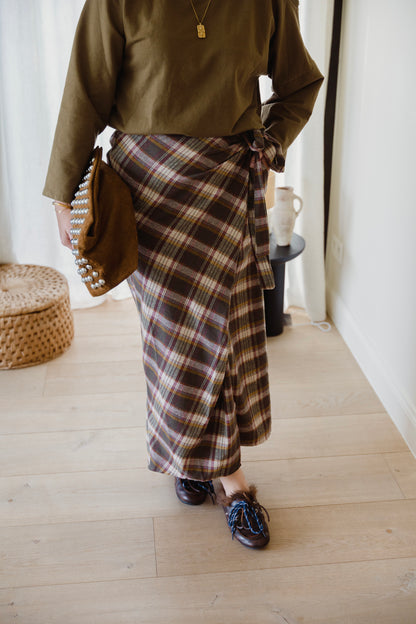 CHECKED SKIRT KAKI