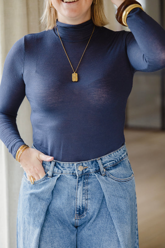 CASHMERE HIGH NECK SECOND SKIN NAVY