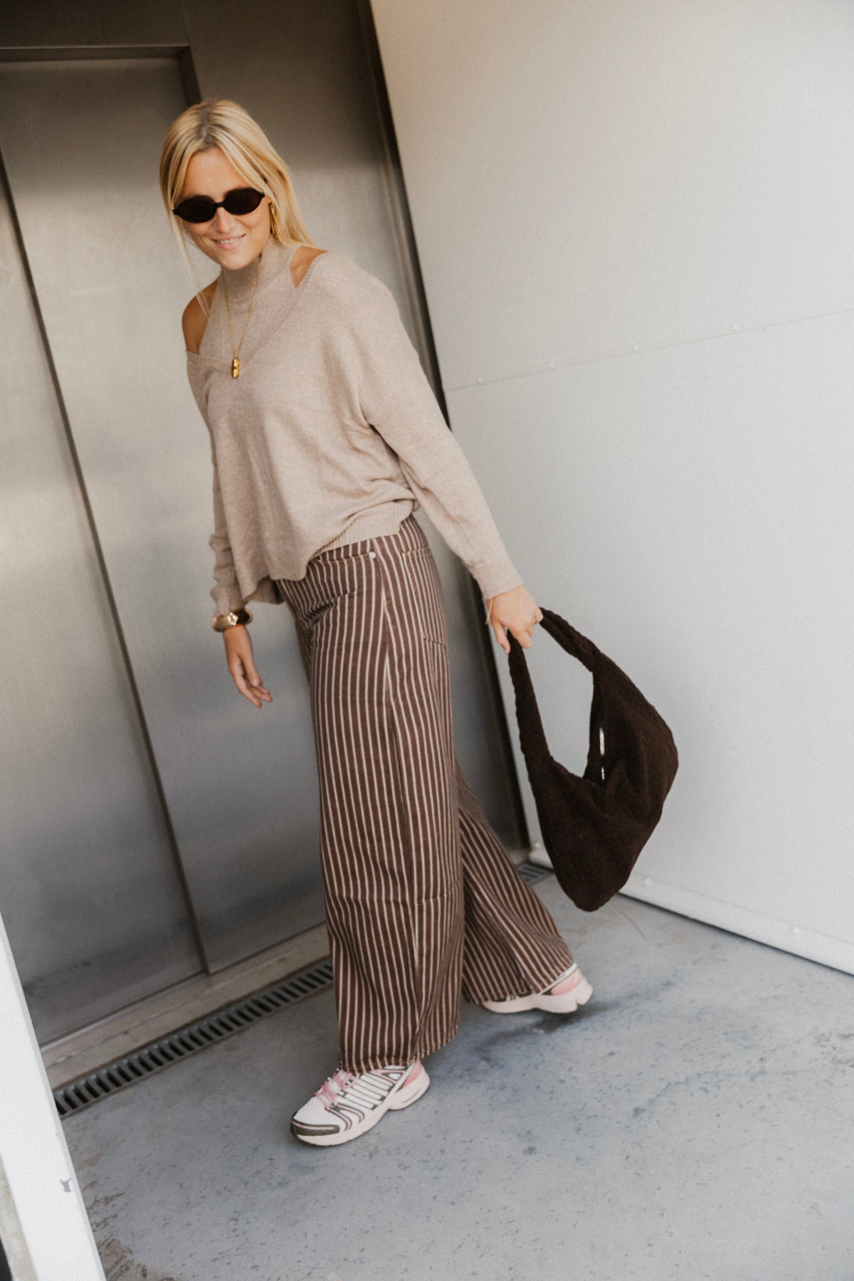 STRIPED JEANS CHOCO/BEIGE