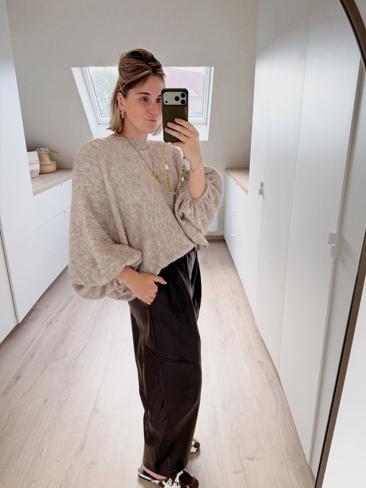 LEATHER CARGO PANTS CHOCO