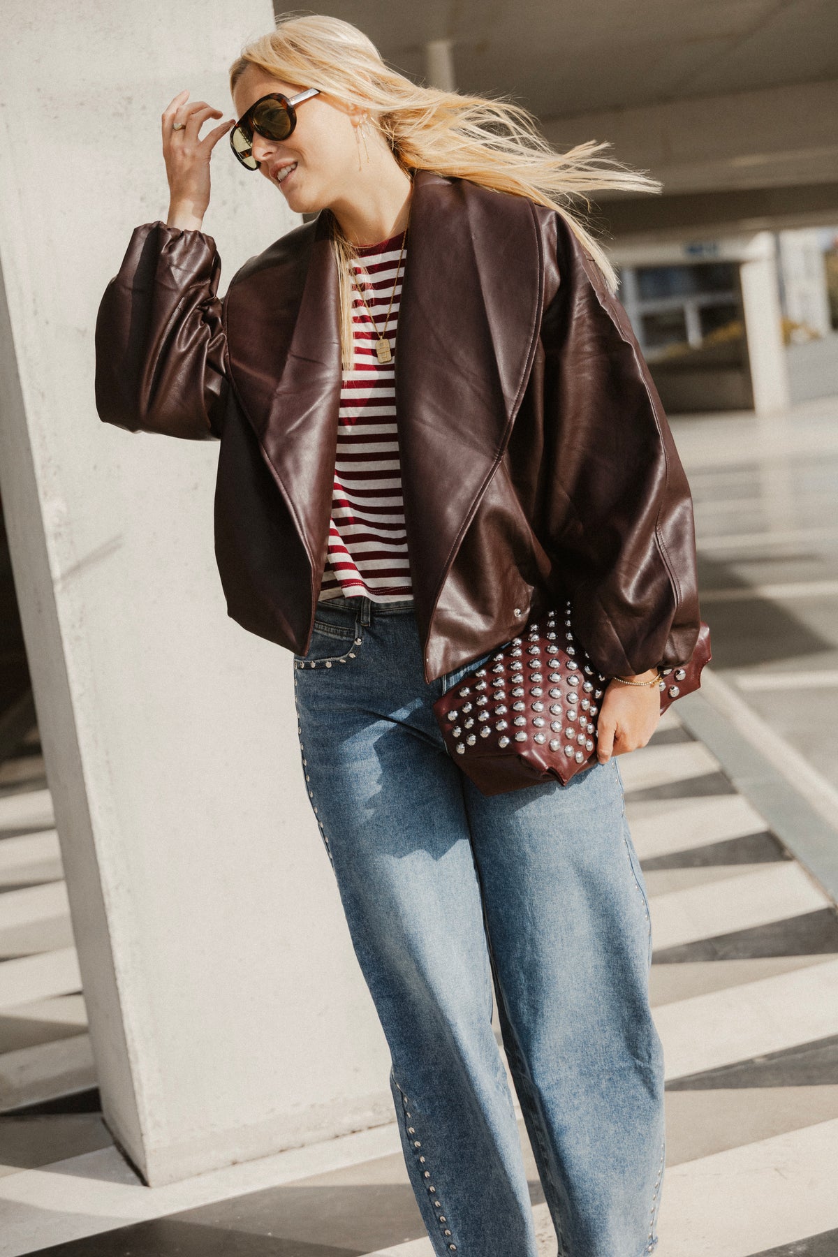 LEATHER BOMBER JACKET BORDEAUX