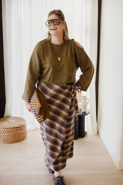 CHECKED SKIRT KAKI