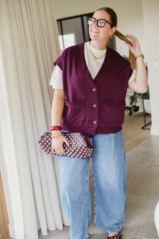 ZOEY CARDIGAN AUBERGINE