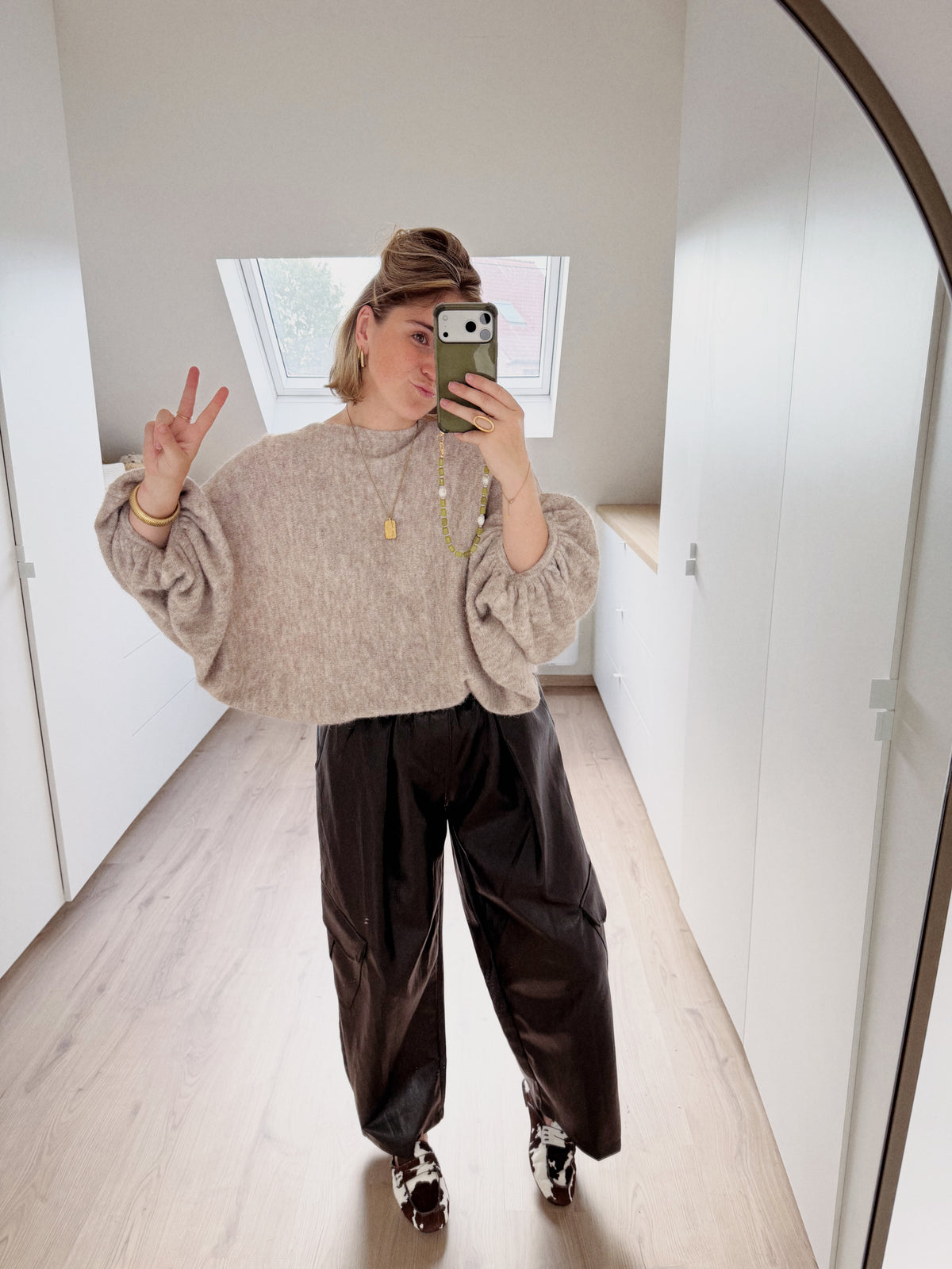 LEATHER CARGO PANTS CHOCO
