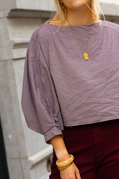 JUNE BLOUSE CHECKED BORDEAUX