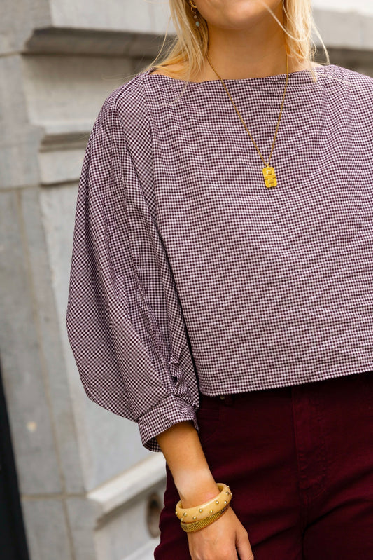 JUNE BLOUSE CHECKED BORDEAUX