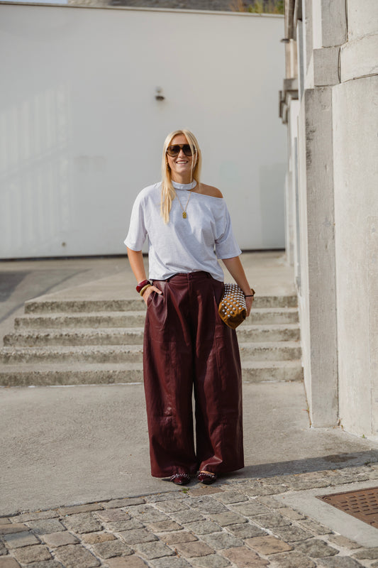 JACK LEATHER TROUSERS BORDEAUX