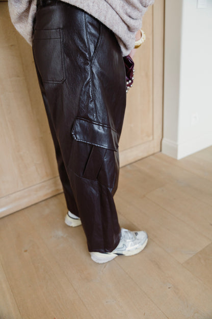 LEATHER CARGO PANTS CHOCO