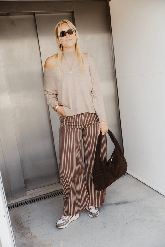 STRIPED JEANS CHOCO/BEIGE