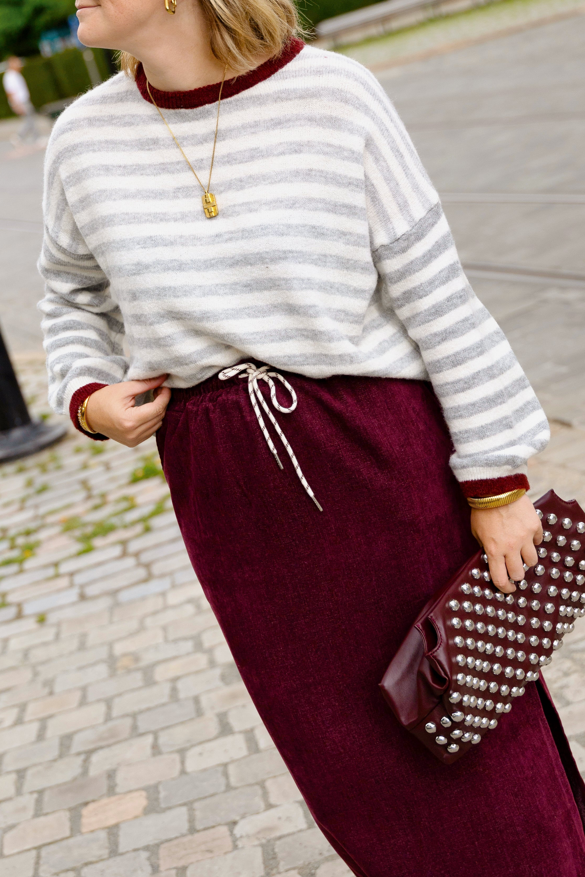 STRIPED KNIT GREY/BORDEAUX