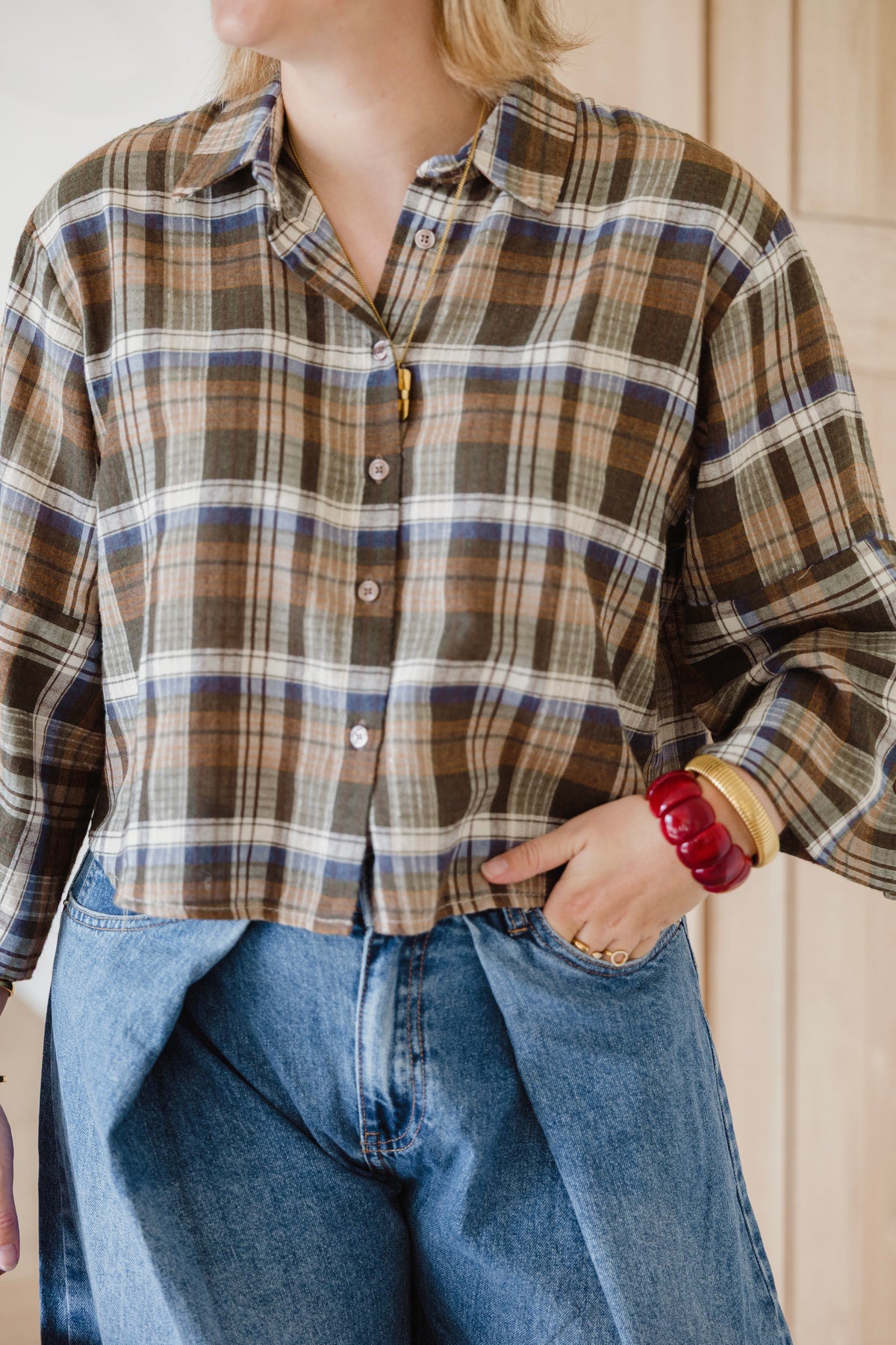 PLAID SHIRT KAKI/NAVY