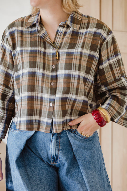PLAID SHIRT KAKI/NAVY