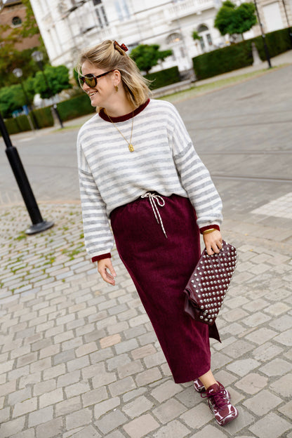 STRIPED KNIT GREY/BORDEAUX
