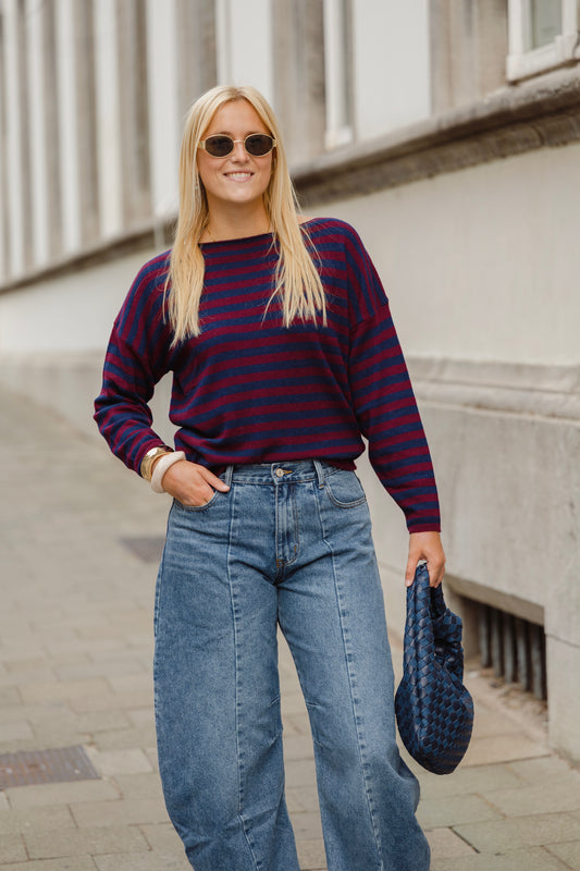 STRIPED KNIT BORDEAUX/NAVY