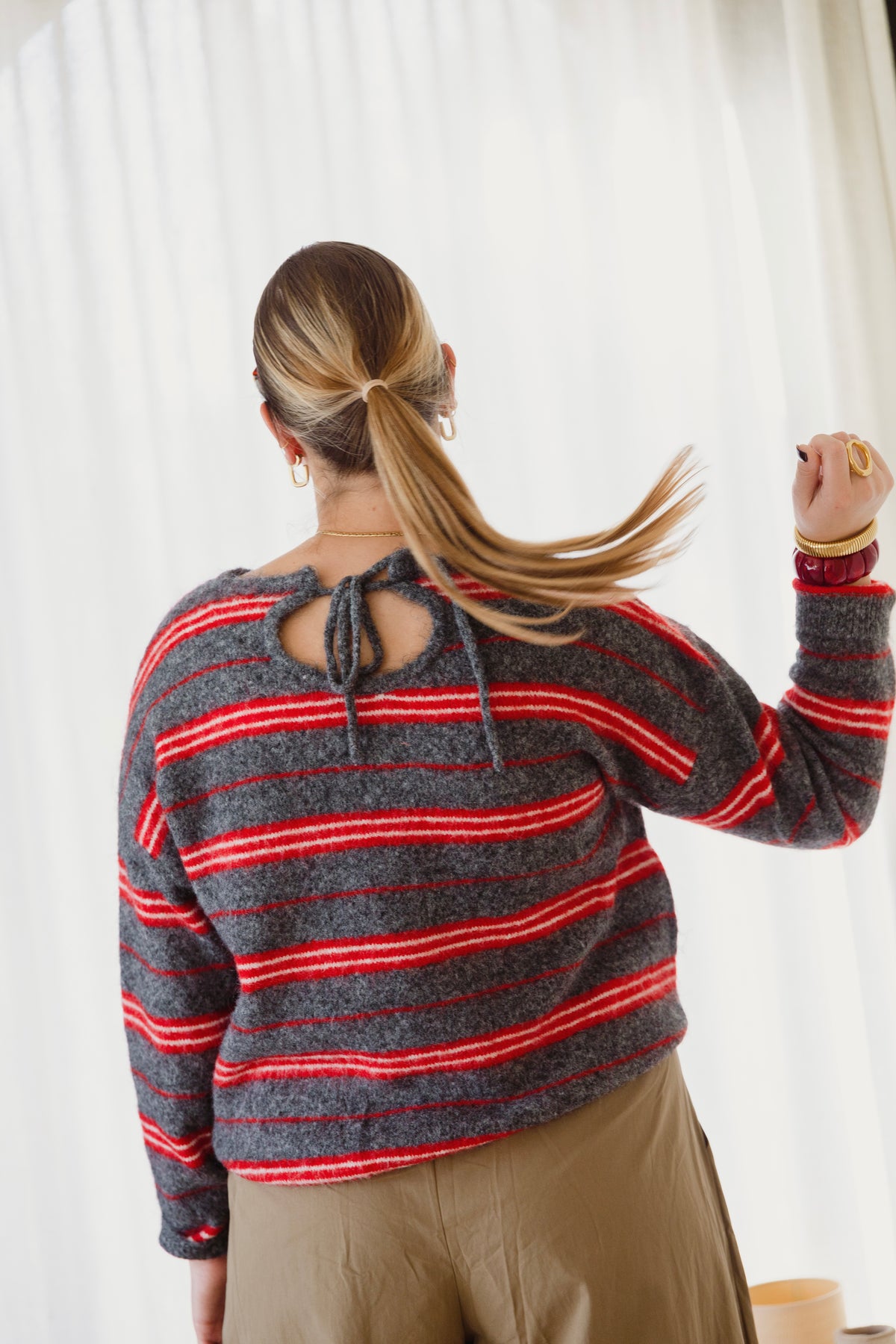 ABBY STRIPED KNIT RED/GREY
