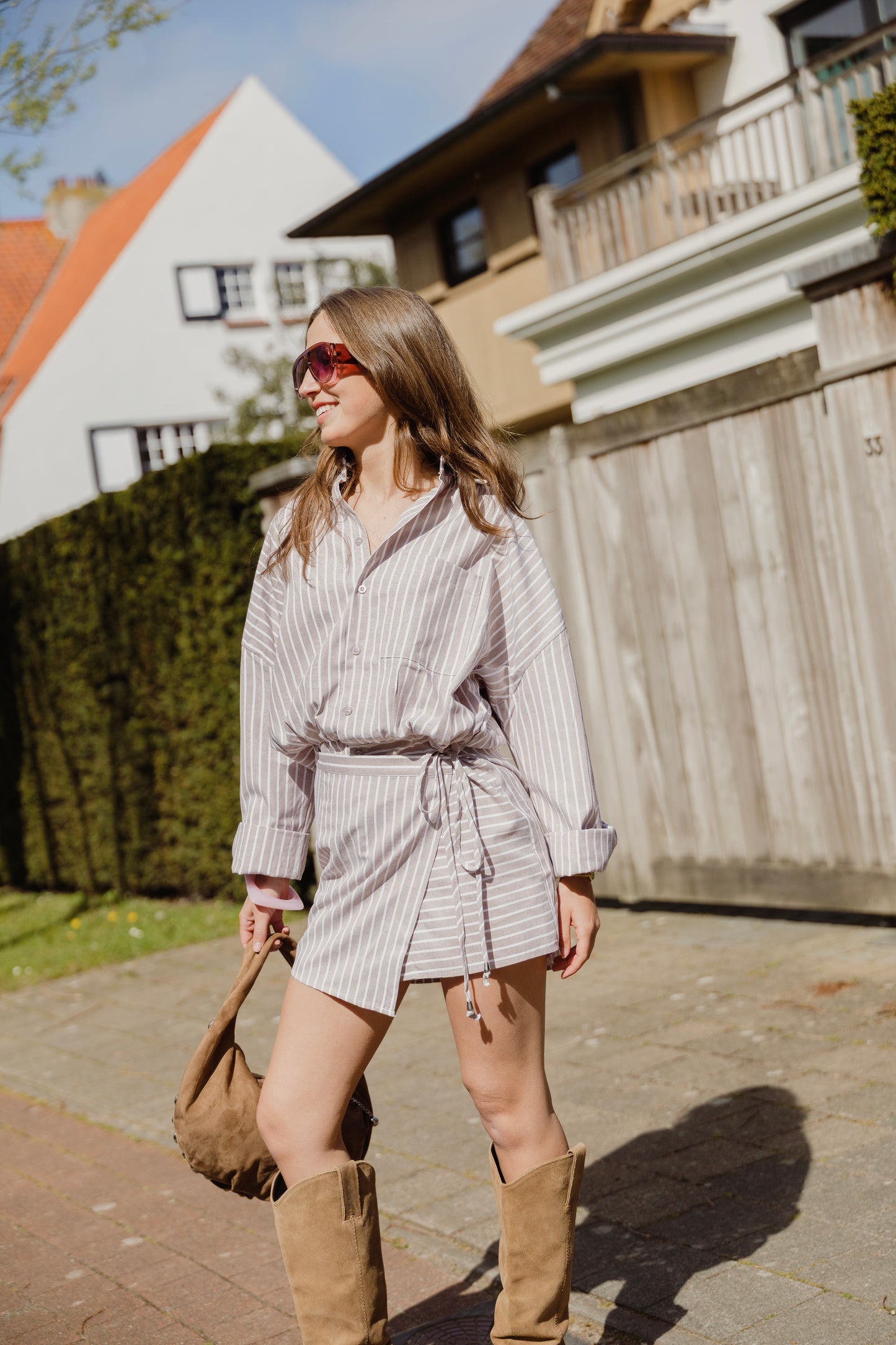 OLIVER STRIPED DRESS BEIGE
