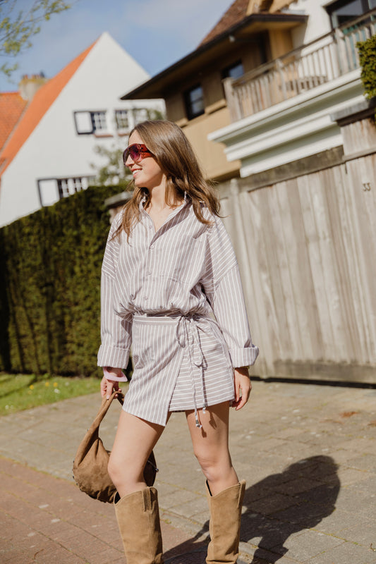 OLIVER STRIPED DRESS BEIGE