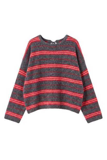 ABBY STRIPED KNIT RED/GREY